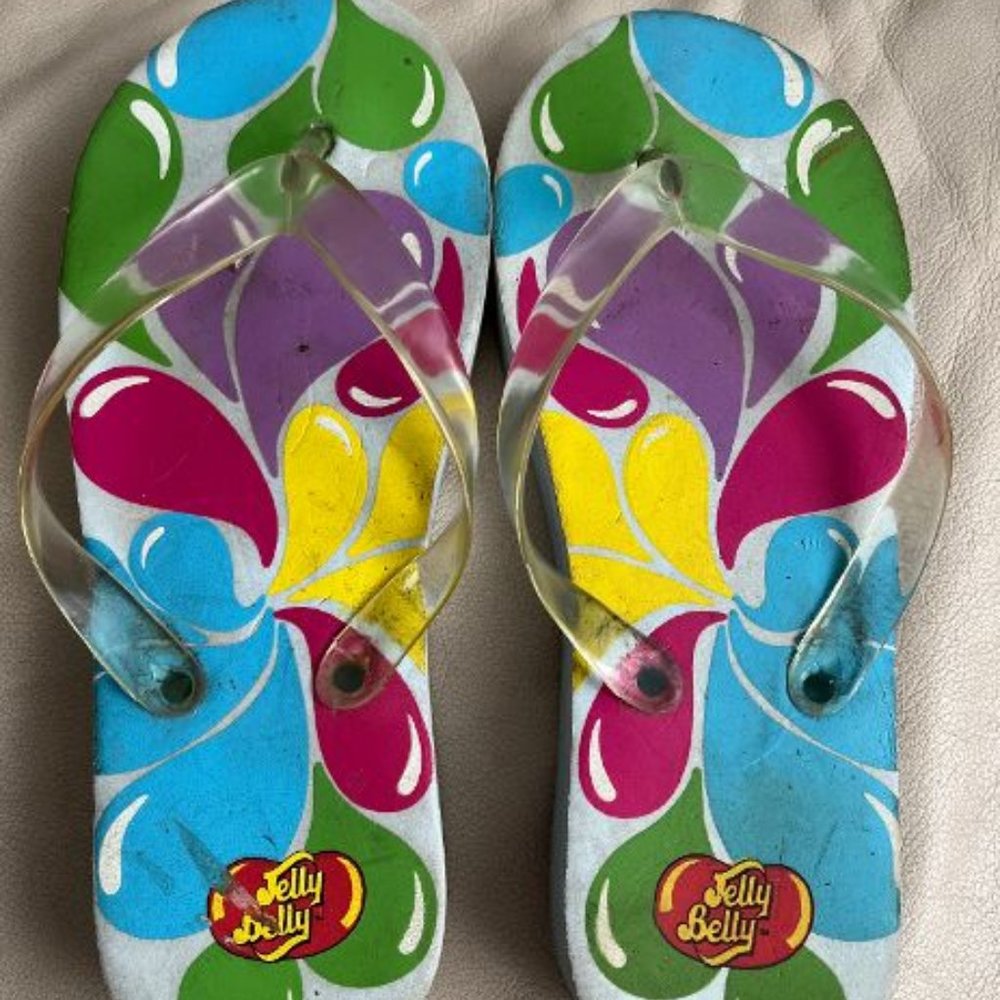 JELLY BELLY JELLY BEANS COLLECTABLE CLEAR FLIP FLOPS SANDALS 6 RARE